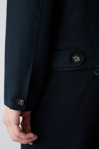  Orta Lacivert Klasik Yaka Fermuarlı Cepli Mevsimlik Keten Mont