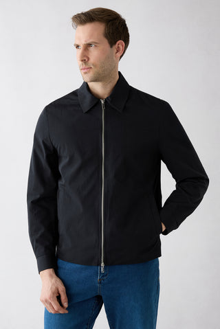  Orta Lacivert Bebe Yaka Fermuarlı Cepli Pamuklu Mevsimlik Mont