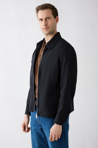  Orta Lacivert Bebe Yaka Fermuarlı Cepli Pamuklu Mevsimlik Mont