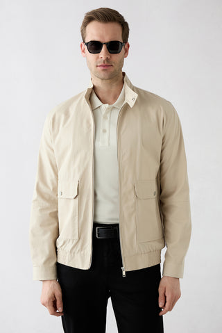  Taş Dik Yaka Çıtçıt Cepli Fermuarlı Pamuklu Mevsimlik Mont