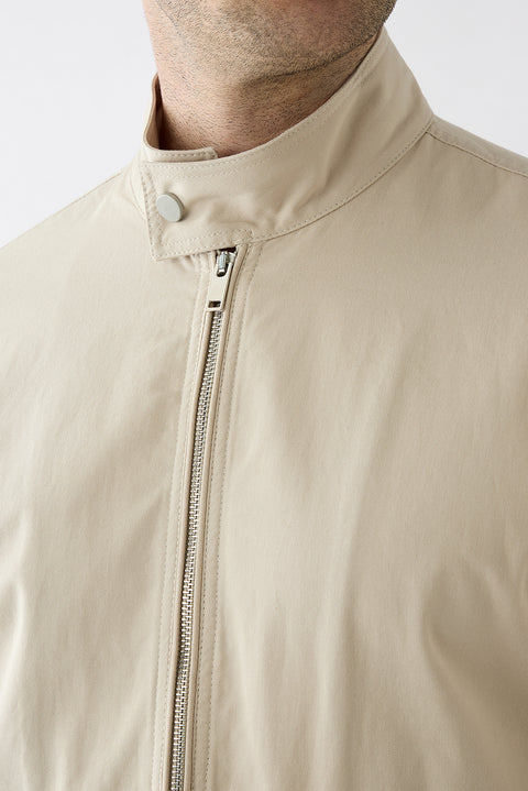 Stone Stand-Up Collar Snap-Button Pocket Zippered Cotton Seasonal Jacket