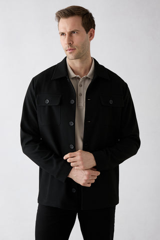  Siyah Düğmeli Cepli Desenli Mevsimlik Ceket / Mont