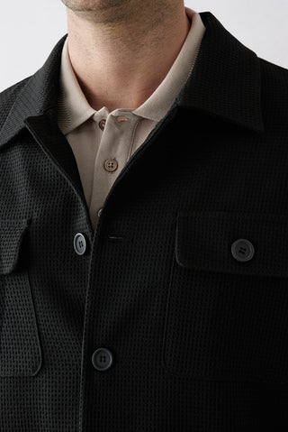  Siyah Düğmeli Cepli Desenli Mevsimlik Ceket / Mont