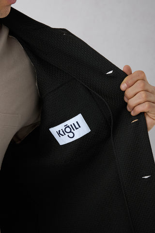  Siyah Düğmeli Cepli Desenli Mevsimlik Ceket / Mont