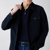 Koyu Lacivert Düğmeli Cepli Desenli Mevsimlik Ceket / Mont