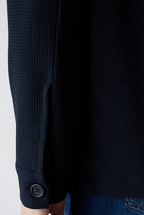 Koyu Lacivert Düğmeli Cepli Desenli Mevsimlik Ceket / Mont