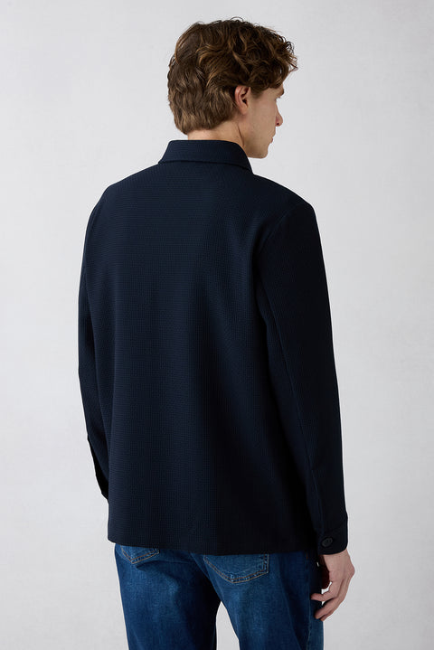 Koyu Lacivert Düğmeli Cepli Desenli Mevsimlik Ceket / Mont