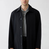 Black Zipper Pocket Button Classic Overcoat & Trench Coat