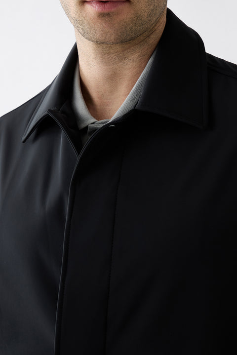 Black Zipper Pocket Button Classic Overcoat & Trench Coat