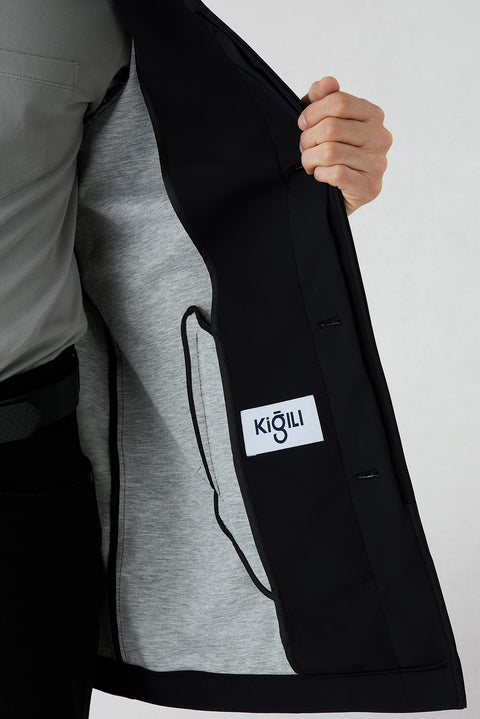 Black Zipper Pocket Button Classic Overcoat & Trench Coat