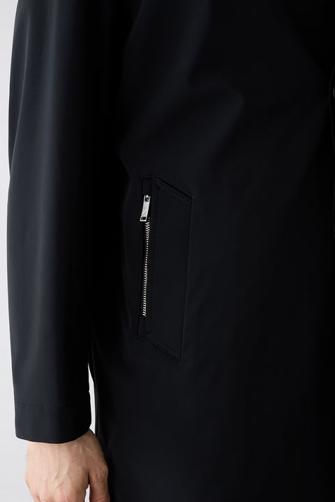 Black Zipper Pocket Button Classic Overcoat & Trench Coat