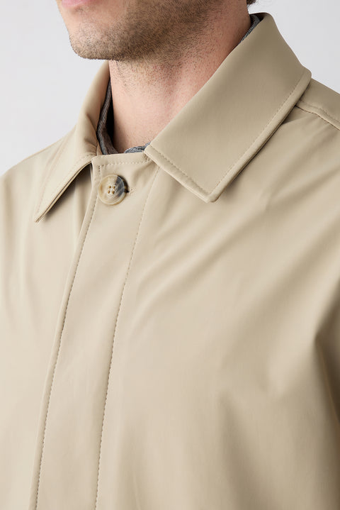 Open Beige Zipper Pocket Buttoned Classic Overcoat & Trench Coat