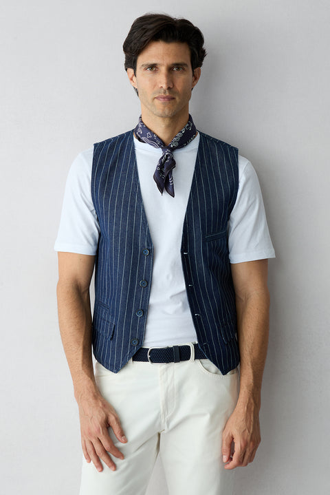 Dark Navy Regular Fit V-Neck Cotton Vest