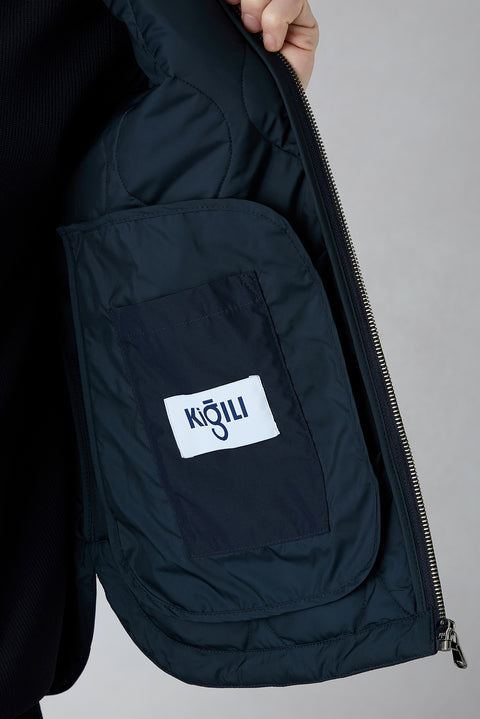 Orta Lacivert Dik Yaka Cepli Fermuarlı Kapitone Spor Yelek