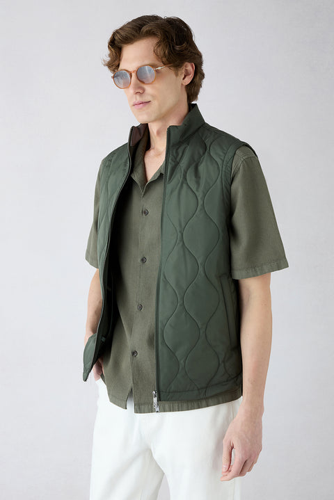 Orta Haki Dik Yaka Cepli Fermuarlı Kapitone Spor Yelek