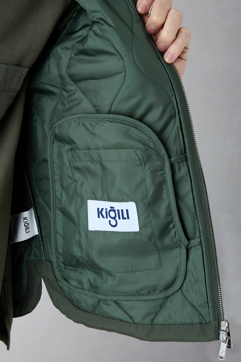 Orta Haki Dik Yaka Cepli Fermuarlı Kapitone Spor Yelek