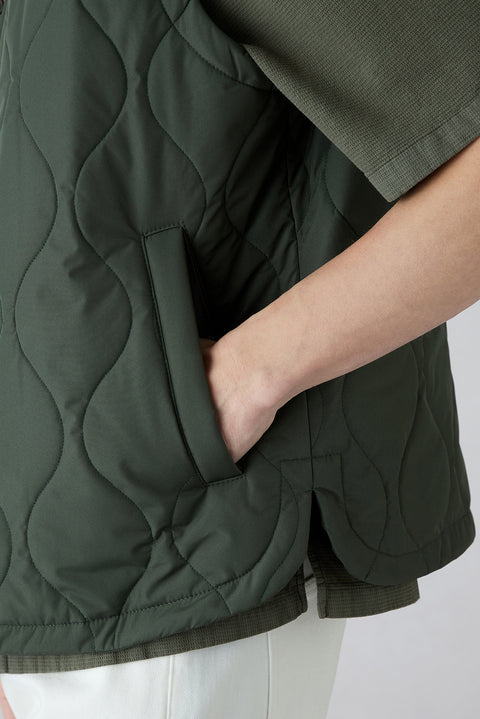 Orta Haki Dik Yaka Cepli Fermuarlı Kapitone Spor Yelek