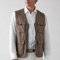 Medium Mink V-Neck Pocketed Zippered Safari Sport Vest