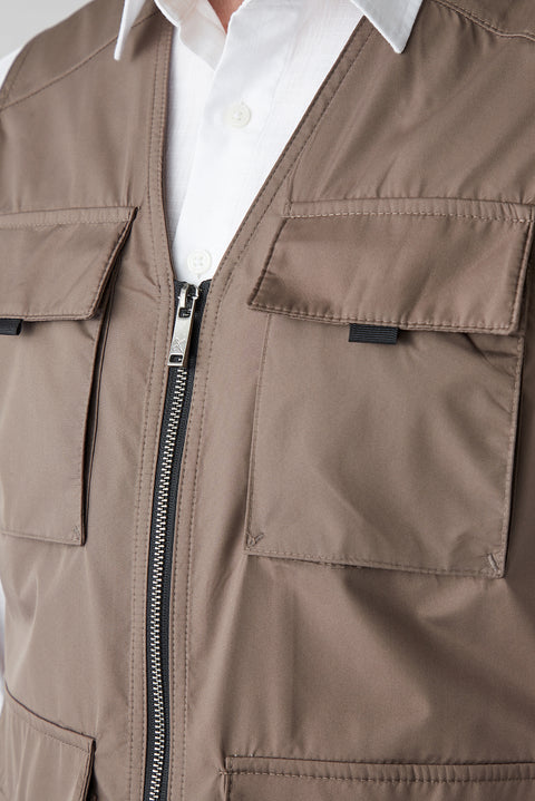 Medium Mink V-Neck Pocketed Zippered Safari Sport Vest