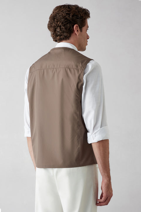 Medium Mink V-Neck Pocketed Zippered Safari Sport Vest