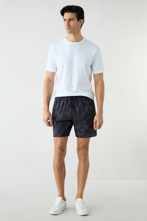 Dark Anthracite Regular Fit Lace-Up Patterned Swim Shorts with Pouch