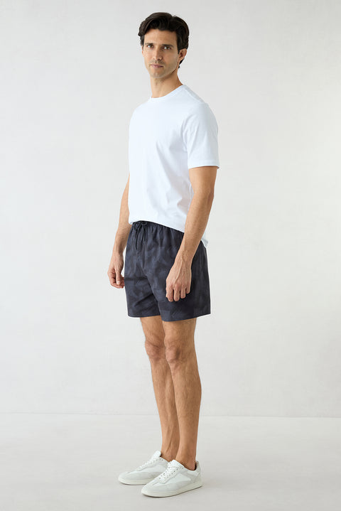 Dark Anthracite Regular Fit Lace-Up Patterned Swim Shorts with Pouch