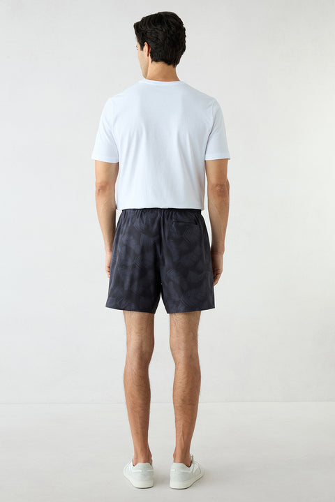 Dark Anthracite Regular Fit Lace-Up Patterned Swim Shorts with Pouch