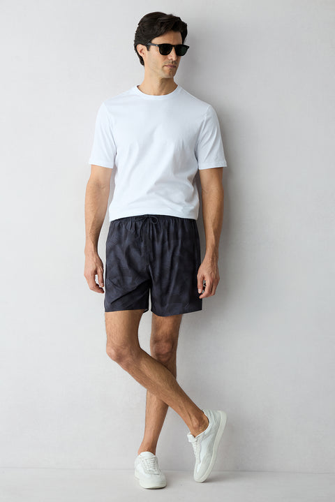 Dark Anthracite Regular Fit Lace-Up Patterned Swim Shorts with Pouch