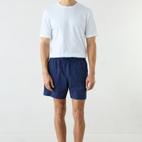 Dark Navy Regular Fit Lace-Up Printed Bagged Swim Shorts