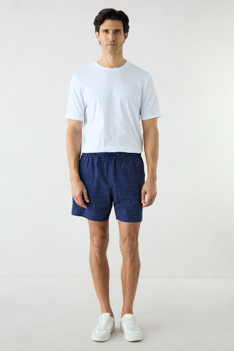 Dark Navy Regular Fit Lace-Up Printed Bagged Swim Shorts