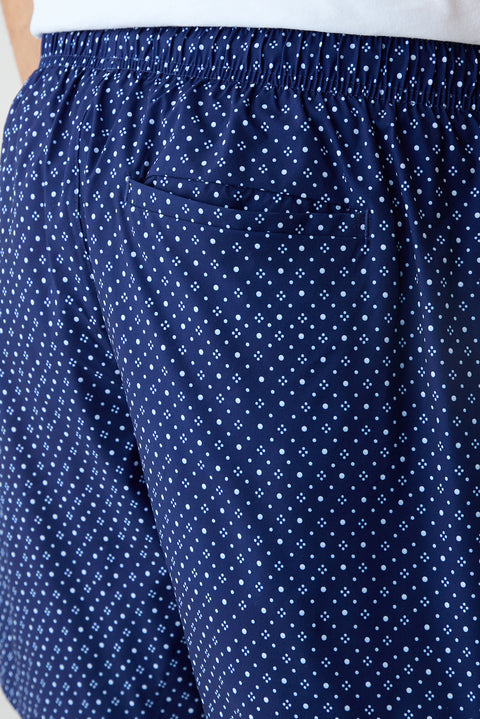 Dark Navy Regular Fit Lace-Up Printed Bagged Swim Shorts