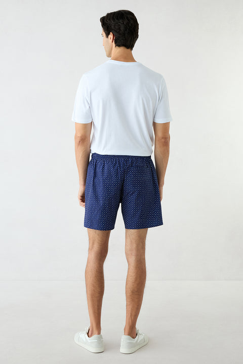 Dark Navy Regular Fit Lace-Up Printed Bagged Swim Shorts