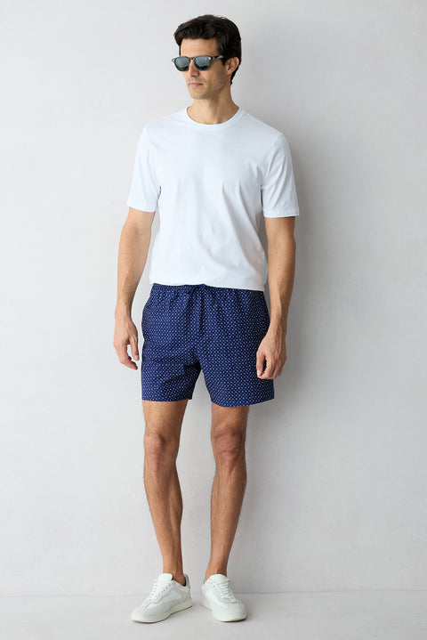 Dark Navy Regular Fit Lace-Up Printed Bagged Swim Shorts