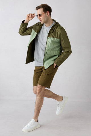  Orta Haki Beli Lastikli İpli Örme Diz Boy Pamuk Spor Sweat Şort