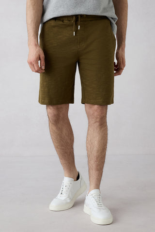  Orta Haki Beli Lastikli İpli Örme Diz Boy Pamuk Spor Sweat Şort