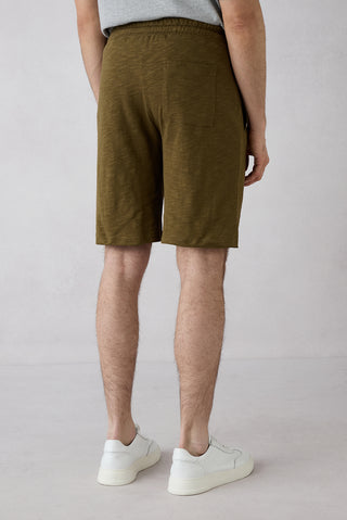  Orta Haki Beli Lastikli İpli Örme Diz Boy Pamuk Spor Sweat Şort