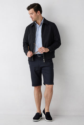  Koyu Lacivert 6 Drop Regular Fit Standart Kesim Düz Pamuk/Tencel Bermuda Şort