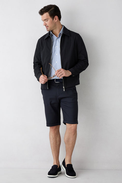 Koyu Lacivert Regular Fit Standart Kesim Lyocell Karışımlı Yan Cepli Bermuda Şort