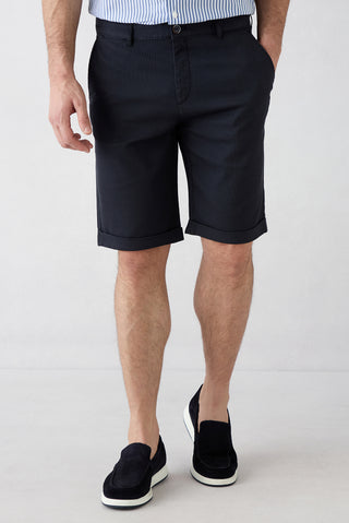  Koyu Lacivert 6 Drop Regular Fit Standart Kesim Düz Pamuk/Tencel Bermuda Şort