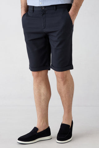  Koyu Lacivert 6 Drop Regular Fit Standart Kesim Düz Pamuk/Tencel Bermuda Şort