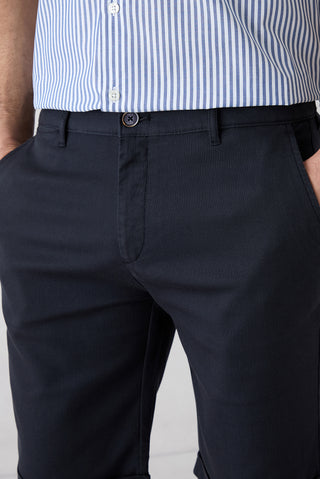  Koyu Lacivert 6 Drop Regular Fit Standart Kesim Düz Pamuk/Tencel Bermuda Şort