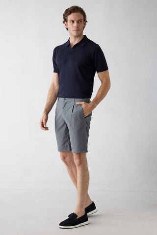  Koyu Füme Regular Fit Standart Kesim Çizgili Pileli Yan Cepli Bermuda Şort