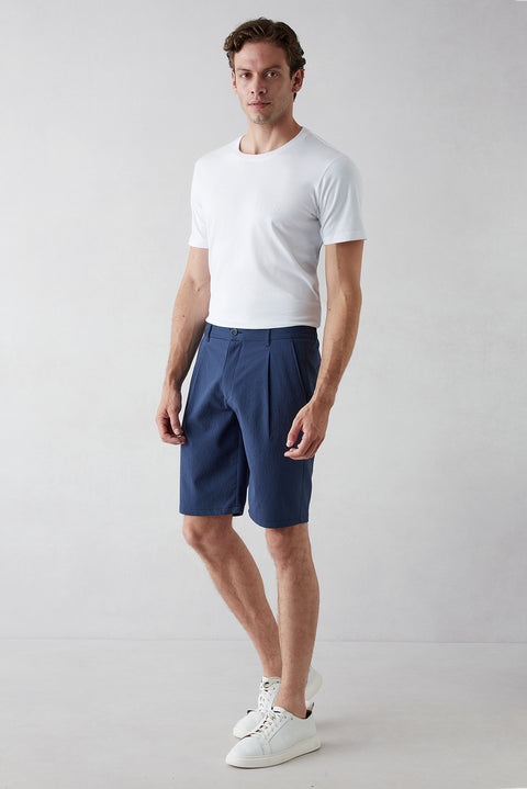 Mid Navy Regular Fit Standard Cut Bermuda Shorts