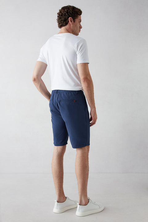 Mid Navy Regular Fit Standard Cut Bermuda Shorts