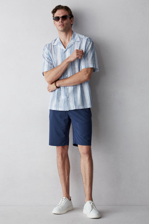 Mid Navy Regular Fit Standard Cut Bermuda Shorts
