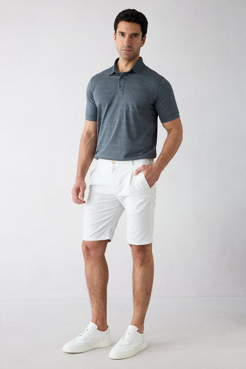 Taş Regular Fit Standart Kesim Çizgili Pileli Yan Cepli Bermuda Şort
