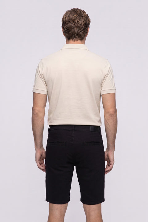 Siyah Regular Fit Standart Kesim Düz Pamuklu 5 Cep Bermuda Şort