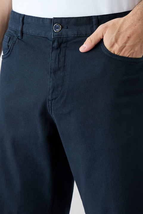 Koyu Lacivert Regular Fit Standart Kesim Düz Pamuklu 5 Cep Bermuda Şort