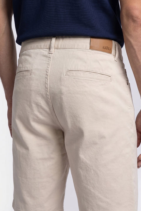 Krem Regular Fit Standart Kesim Düz Pamuklu 5 Cep Bermuda Şort