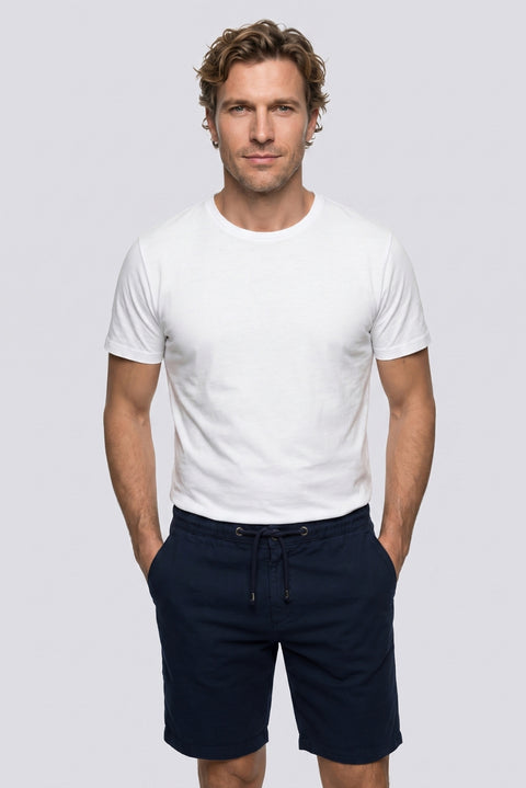 Dark Navy Regular Fit Standard Cut Elastic Waist Cotton Bermuda Shorts